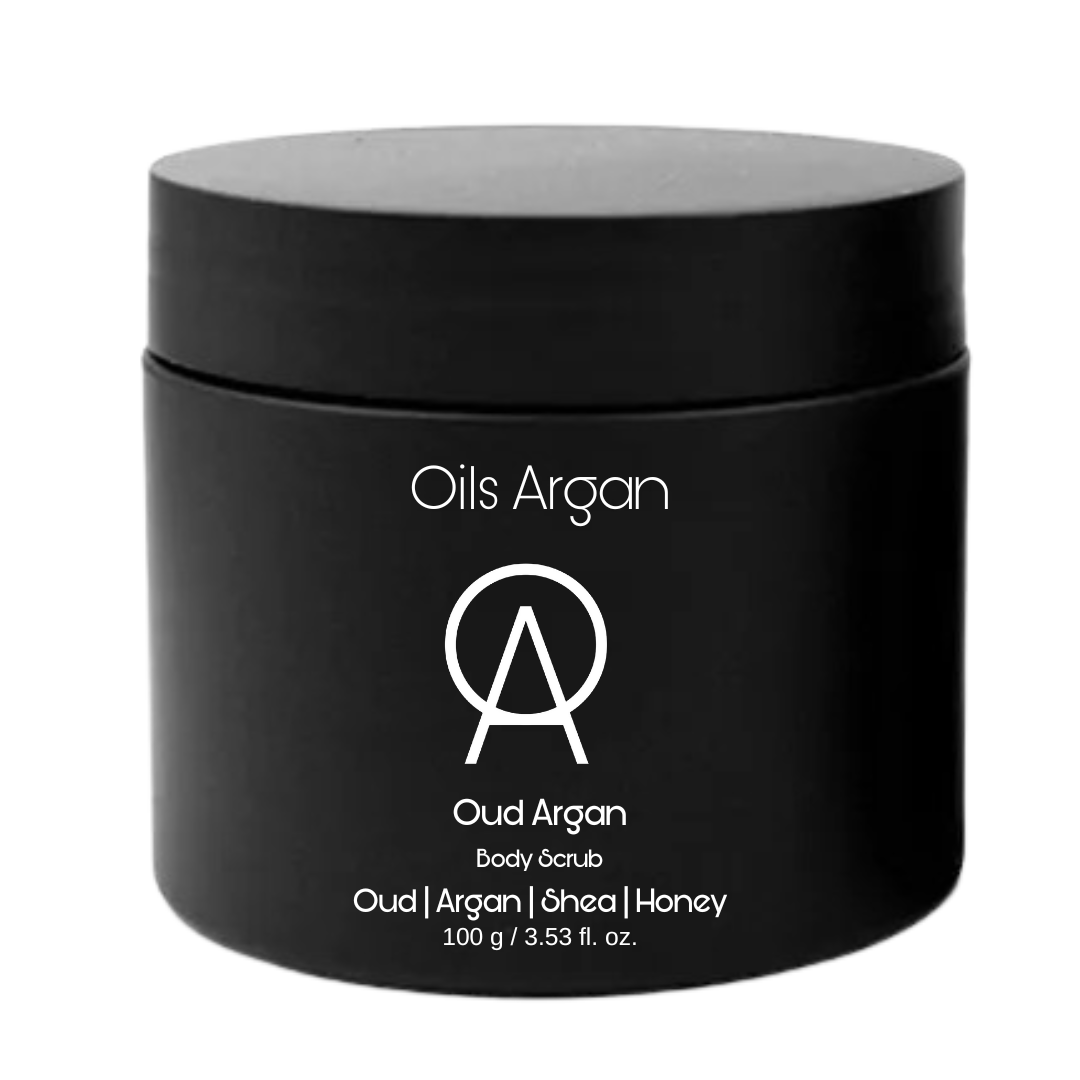 The Oud Argan Scrub promotes glowing, nourishing, and rejuvenating properties while removing dead skin cells and fading acne scars to enhance the texture of your skin.