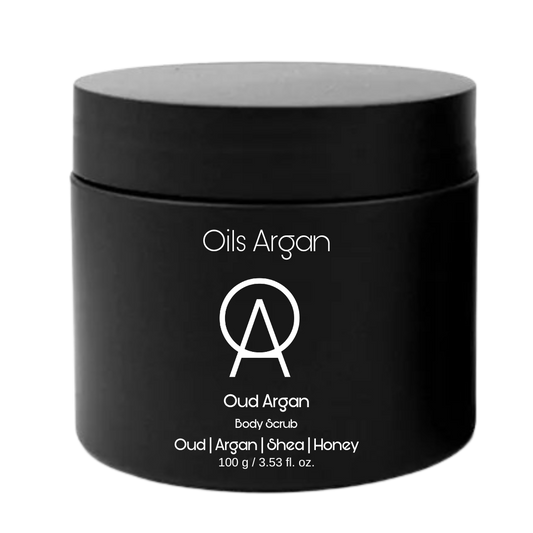 The Oud Argan Scrub promotes glowing, nourishing, and rejuvenating properties while removing dead skin cells and fading acne scars to enhance the texture of your skin.